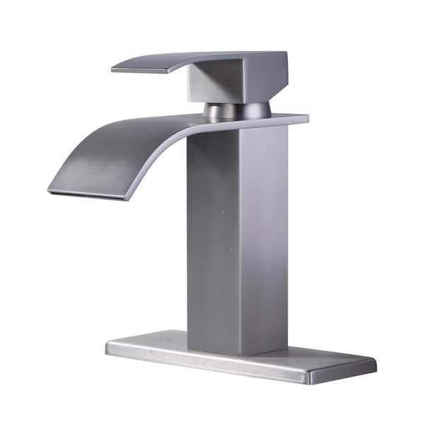4 in. Center set Single Handle High Arc Bathroom Sink Faucet with Drain Kit Included in Brushed Nickel