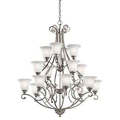 Camerena 16-Light Brushed Nickel Multi Tier Chandelier with Cream Etched Glass Shade
