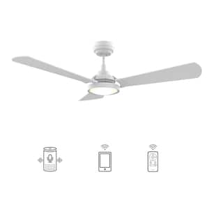 Veter 52 in. Dimmable LED Indoor/Outdoor White Smart Ceiling Fan, Light and Remote, Works with Alexa/Google Home/Siri