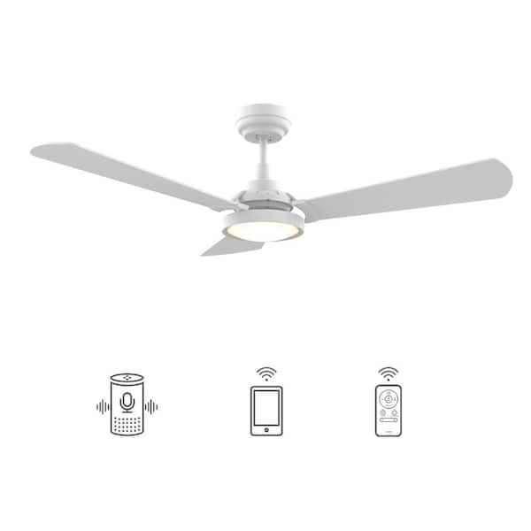 Wilkes 52 in. Dimmable LED Indoor/Outdoor White Smart Ceiling Fan with Light and Remote, Works with Alexa/Google Home