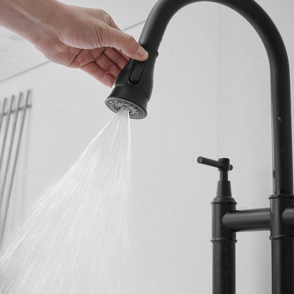 Matte Black Dual Handle Pull Down Kitchen Faucet
