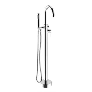 Single-Handle High Arch Floor Mount Freestanding Tub Faucet with Hand Shower in Chrome