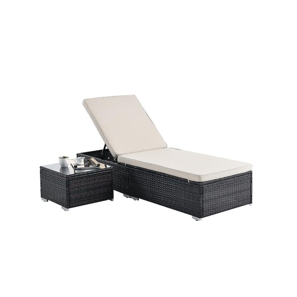 JimsMaison Brown Wicker Outdoor Lounge Chair with Adjustable Backrest and Beige Removable Cushions (3-Pack)