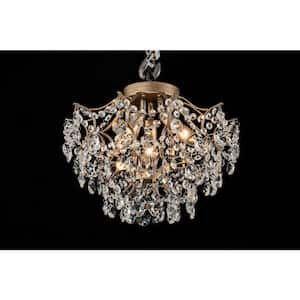 Ada 15.75 in. 3-Light  Antique Gold Crystal Semi-Flush Mount Light