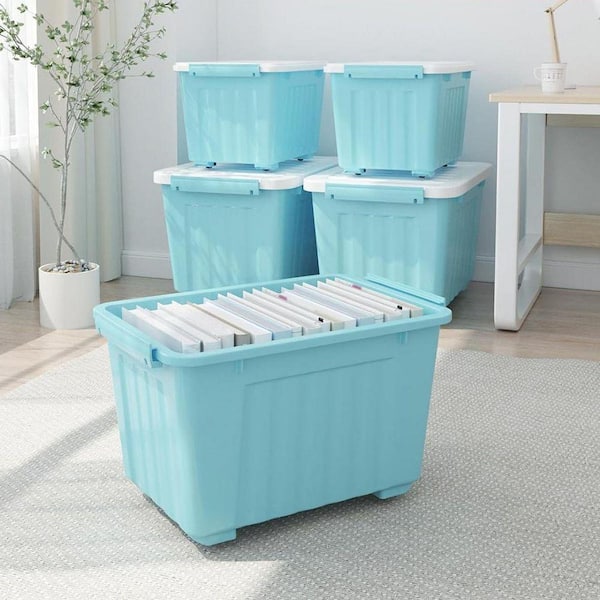 Blue 22 in. x 13.8 in. Polypropylene Decorative Box Set of 4 with
