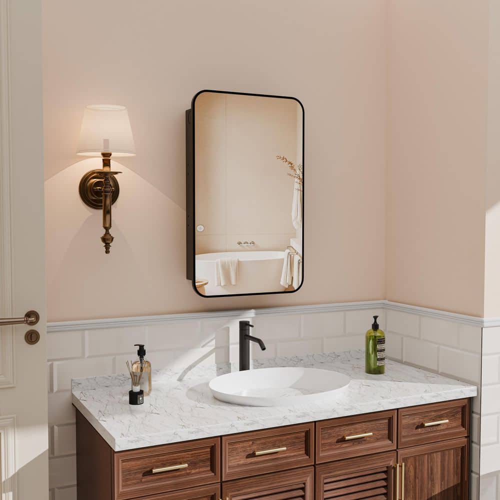 16 in. W x 26 in. H Recessed Rectangular Metal Framed Bathroom Medicine Cabinets with Mirror in Matt Black price history on PriceWatchPro