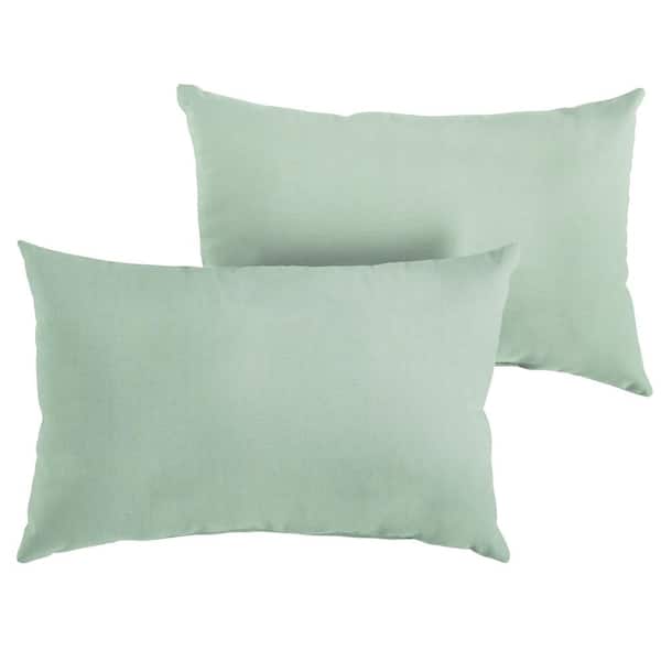 SORRA HOME Sunbrella Canvas Spa Green Rectangular Outdoor Knife Edge Lumbar Pillows (2-Pack)