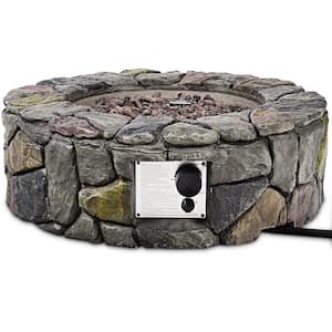 40000 BTU Gas Outdoor Fire Pit Table Electronic Propane Ignition Lava Rock Grey