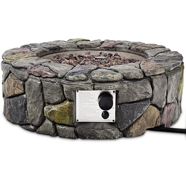 HONEY JOY 40000 BTU Gas Outdoor Fire Pit Table Electronic Propane Ignition Lava Rock Grey