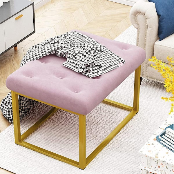 Velvet Shoe Changing Stool, Upholstered Square Cushion Foot Stool with  Golden Metal Base, Modern Vanity Chair Tufted Footrest Ottoman, Footrest  Sofa Stool for Clothes Shop Living Room, Light Gray 