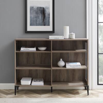 40.25 in. Gray Wash Wood 6-shelf Standard Bookcase with Adjustable Shelves