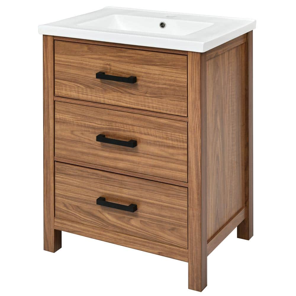 24.4 in. W x 18.3 in. D x 32.6 in. H Freestanding Bath Vanity 1 Sink in Bro