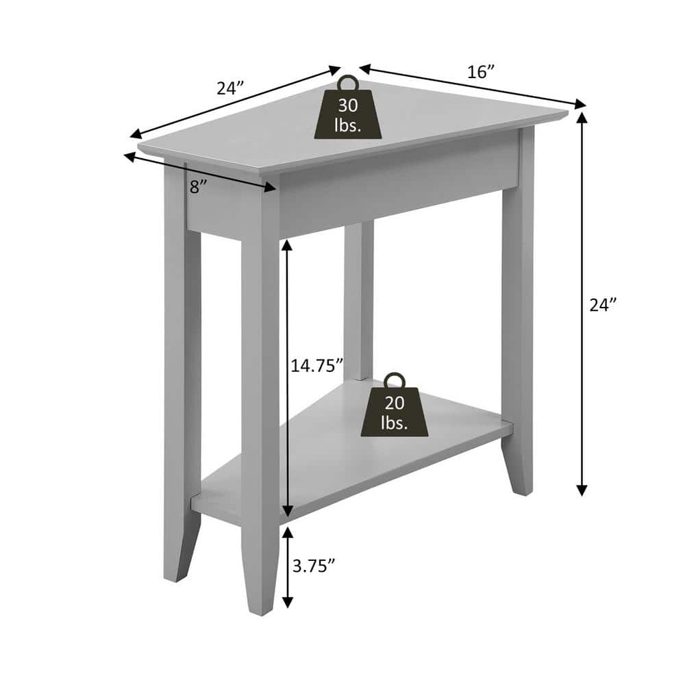 Driftwood Triangular Wood End Table with Shelf, 24" x 16" x 24"