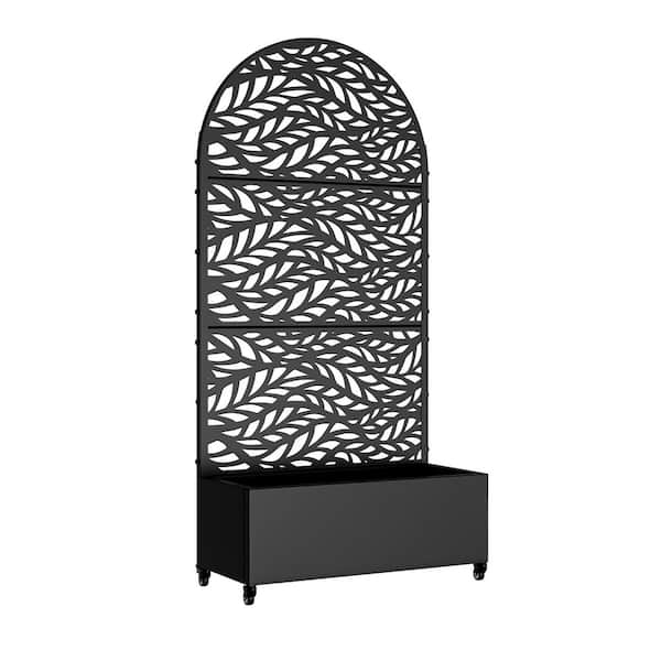 73 in. x 35 in. Black Metal Arch Individual Planter Box with Trellis for Climbing Plants 16 in. Container Height