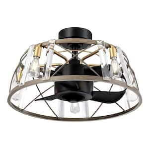 23 in. Modern Indoor Black Bladeless Crystal Ceiling Fan with Wood Grain Cage, Reversible DC Motor and Remote Control