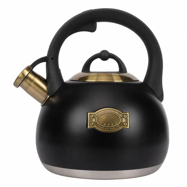 3.1 qt. 12-Cup Black Food Grade Stainless Steel Whistling Stovetop Tea Kettle with Pour Spout