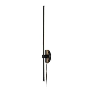 Anton 27.25 in. 1-Light Modern Minimalist Iron Adjustable Bar Integrated LED Plug-In Sconce, Black