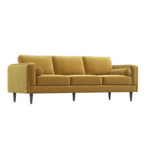 Hudson 86 in. W Square Arm Mid Century Modern Furniture Style Velvet Living Room Straight Couch in Gold