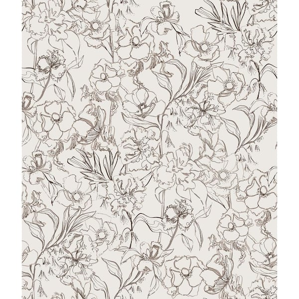 NuWallpaper Brown May Bloom Vinyl Peel and Stick Wallpaper Sample