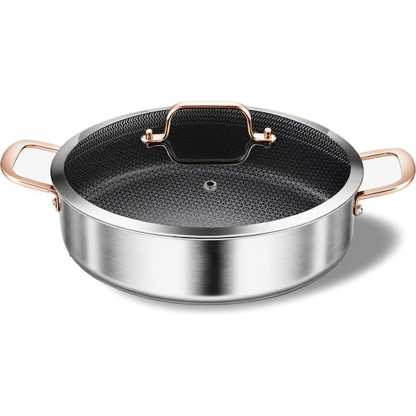 6 qt. Stainless Steel Nonstick Saute Pan with Lid Tri-Ply Induction Dishwasher Oven Safe Ergonomic Handle