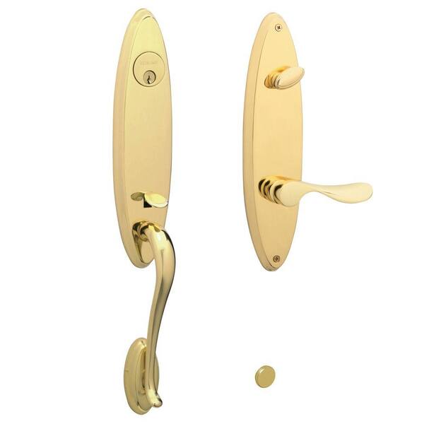 Schlage Venice Bright Brass Left-Hand Handleset with Champagne Interior Lever-DISCONTINUED