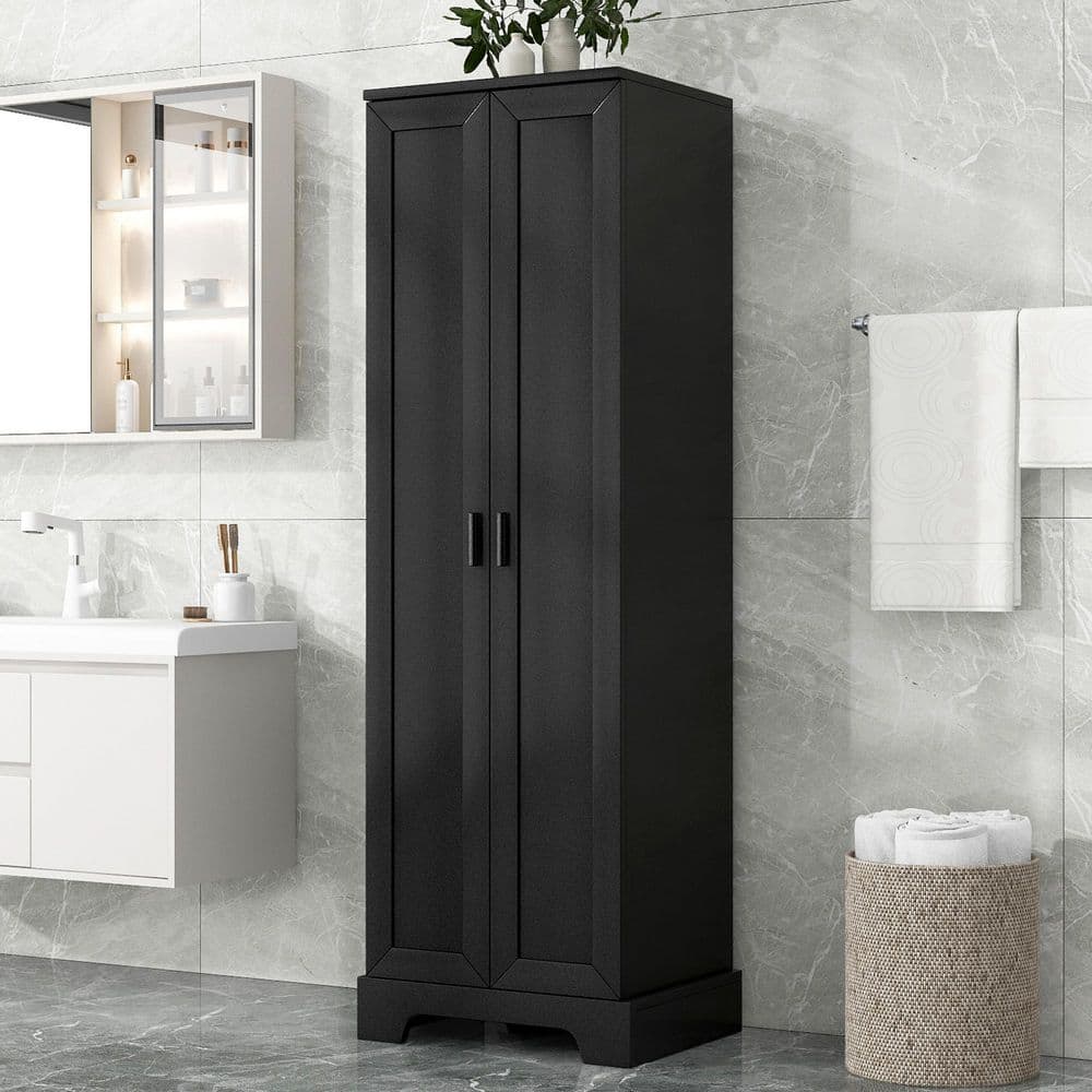Coporesell 22 in. W x 17 in. D x 71 in. H Black MDF Linen Cabinet