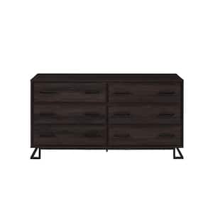 6-Drawer Charcoal Wood Swatch Modern Dresser with Angled Legs (30" H x 56" W x 18" D)