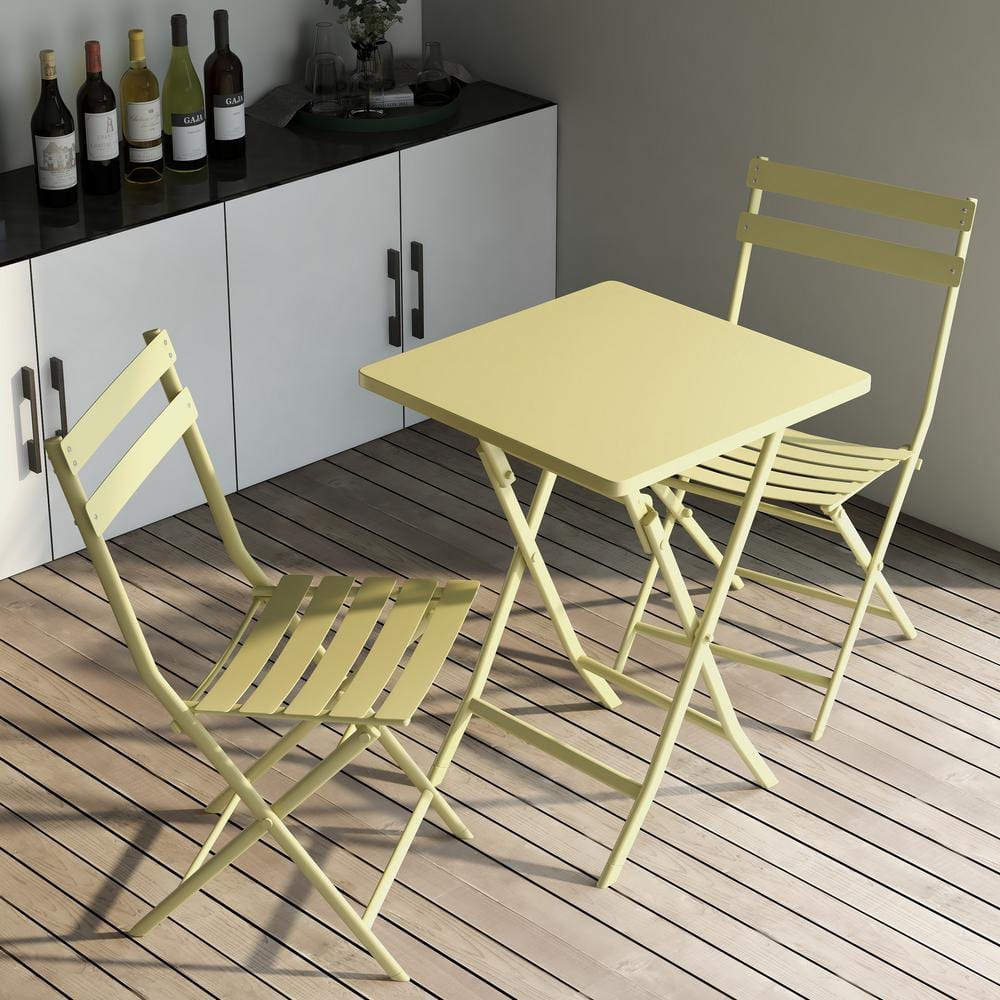 3-Piece Yellow Metal Outdoor Bistro Set Outdoor Patio Foldable Dining Sets 