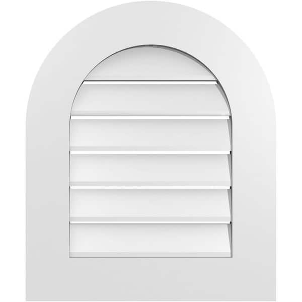 Ekena Millwork 20 in. x 24 in. Round Top White PVC Paintable Gable Louver Vent Functional