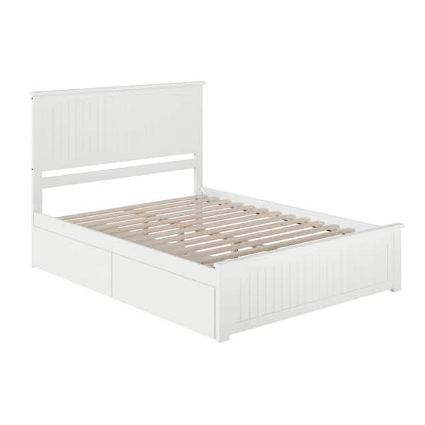 Nantucket White Queen Platform Bed with Matching Foot Board and 2 Urban Bed Drawers