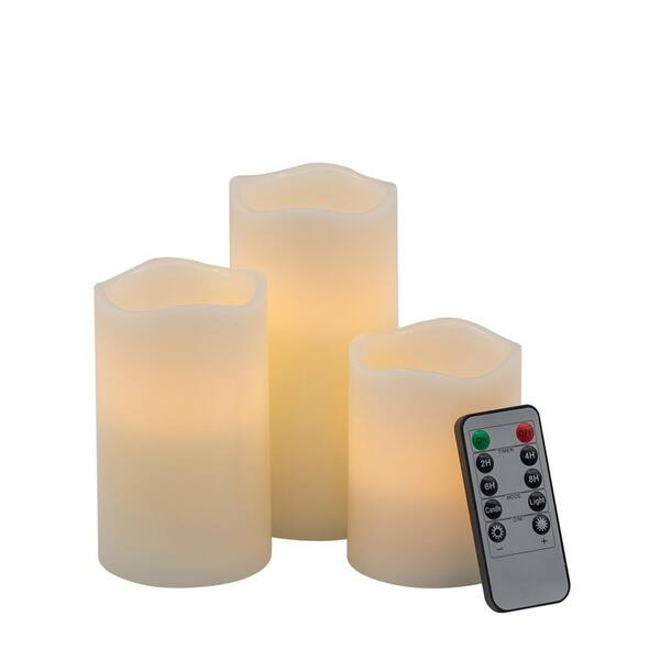Unbranded Ivory LED Battery Powered Unscented Plastic 1 Wick Candle 3-Pack with Wick Remote Control Timer Romantic Atmosphere Safe