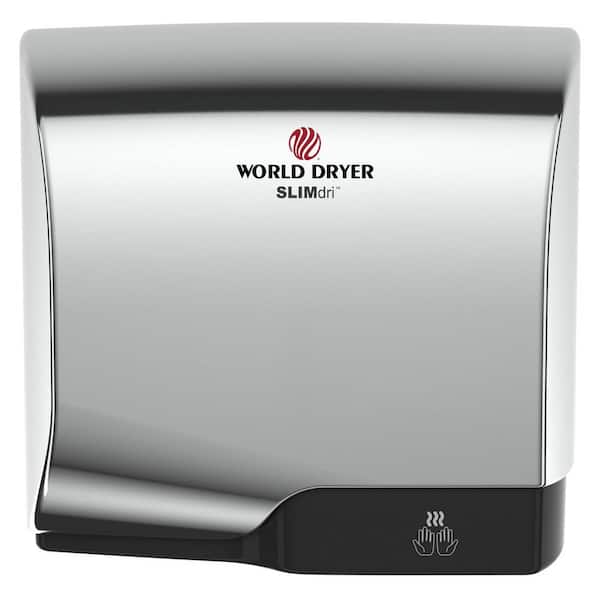 WORLD DRYER SLIMdri Hand Dryer, Surface Mount ADA Compliant, 110 - 240V, High Efficiency, antimicrobial technology, Polished Chrome