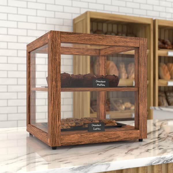 1 15 In. Artisan Dark Wooden Dry Food Dispenser Bakery Display Square Case 1 Cu. ft.