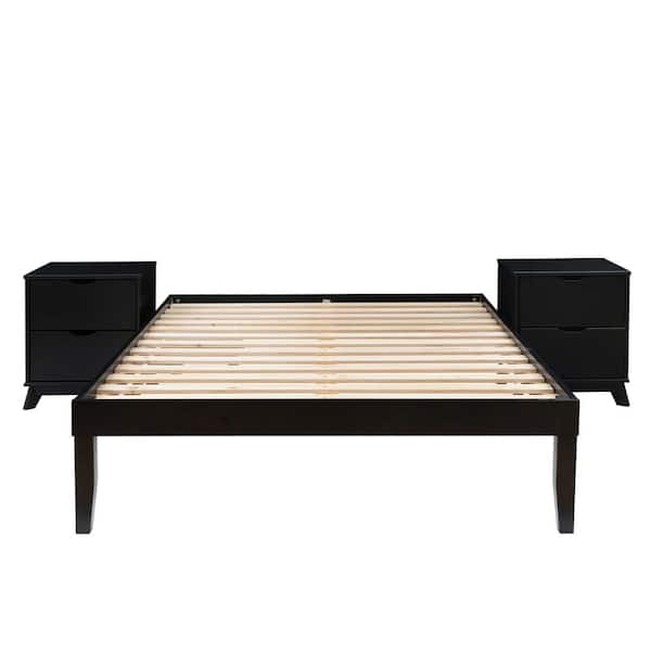 Linon Home Decor Pheba 3-Piece Black Wood Frame Platform Full Bed with 2 (2-Drawer) Nightstand (set of 2) Bedroom Set