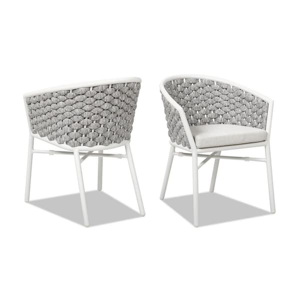 24" Rope Barrel Back Patio Plastic Dining Chairs, Set of 2, Optic White Acrylic