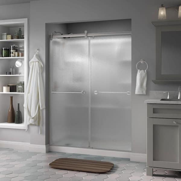 Delta Phoebe 60 in. x 71 in. Frameless Contemporary Sliding Shower Door in Nickel with Rain Glass
