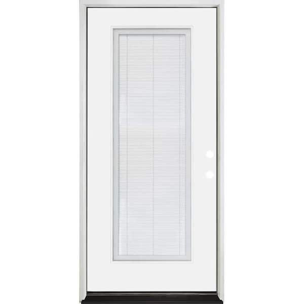 Legacy 24 in. x 80 in. Full Lite Clear Micro Blind LHIS White Primed Fiberglass Prehung Door with 4-9/16 in. Jamb