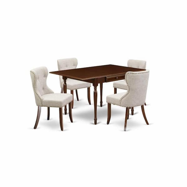 East West Furniture 5-Piece Mahogany Finish Solid Wood Top - Dining Room Set Seats-4
