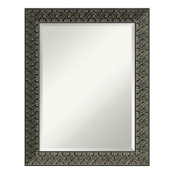 Amanti Art Intaglio Embossed Black 22.5 in. x 28.5 in. Beveled Rectangle Wood Framed Bathroom Wall Mirror in Black