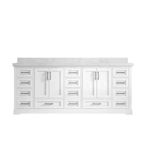 Boston 84 in. W x 22 in. D x 36 in. H Double Sink Bath Vanity in White with 2" Empira Quartz Top