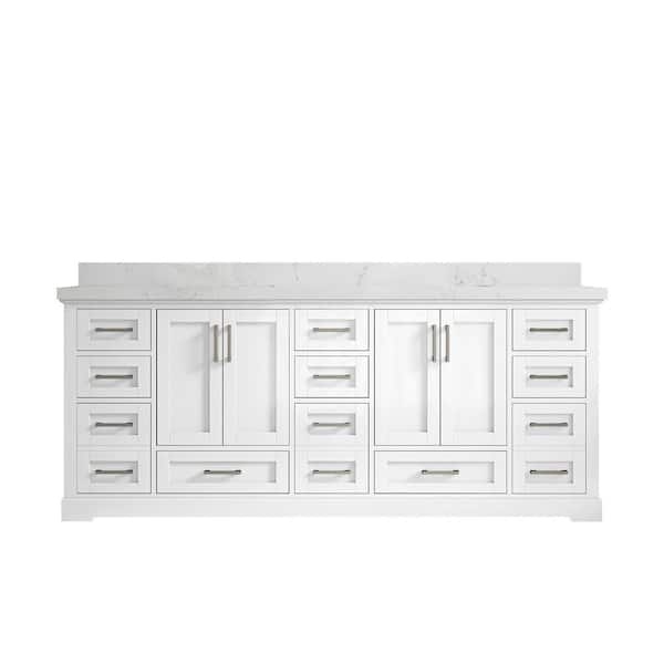 Willow Collections Boston 84 in. W x 22 in. D x 36 in. H Double Sink Bath Vanity in White with 2" Empira Quartz Top