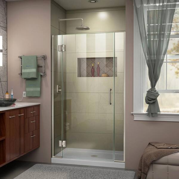 DreamLine Unidoor-X 41 to 41.5 in. x 72 in. Frameless Hinged Shower Door in Brushed Nickel