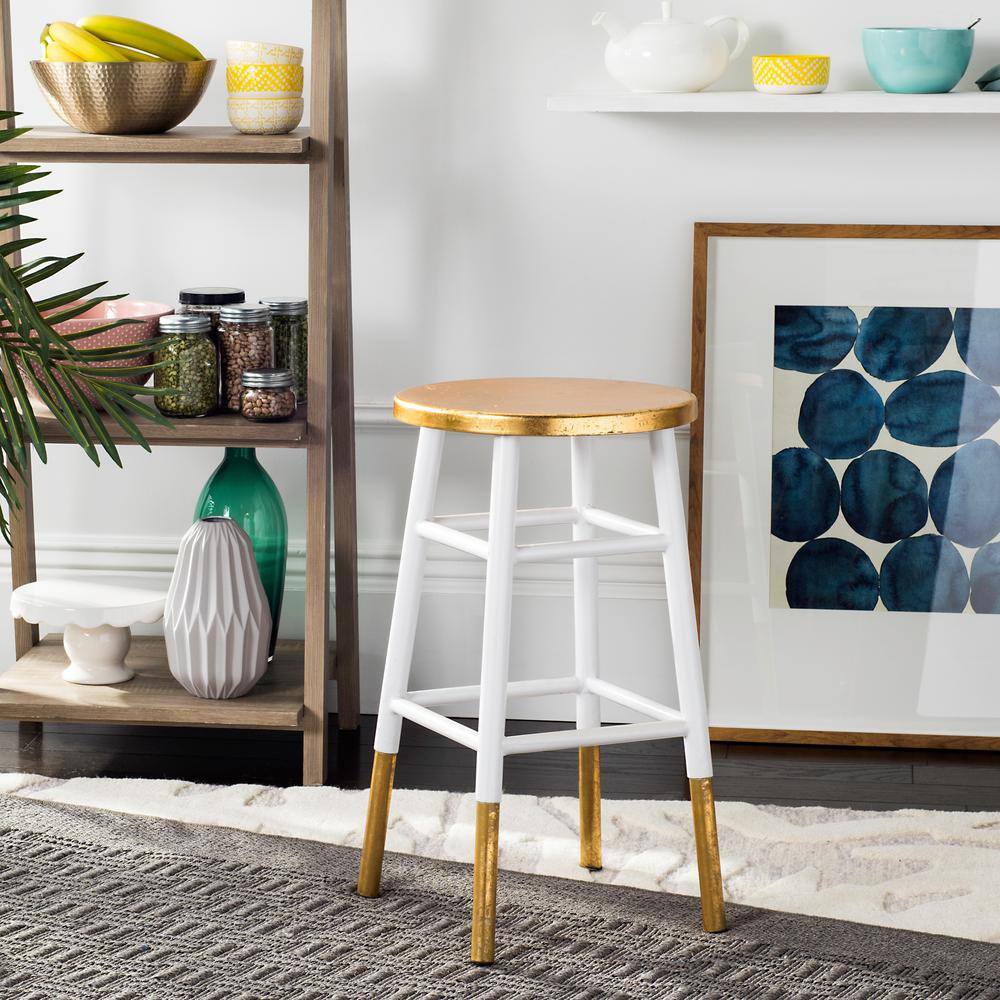 White and Gold Iron Backless Counter Stool