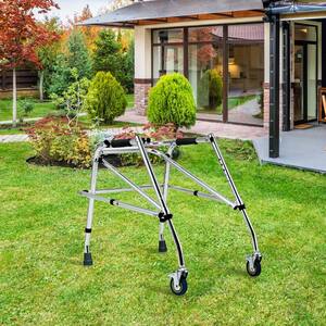 Folding Height Adjustable Walker with 2 Wheels in Silver
