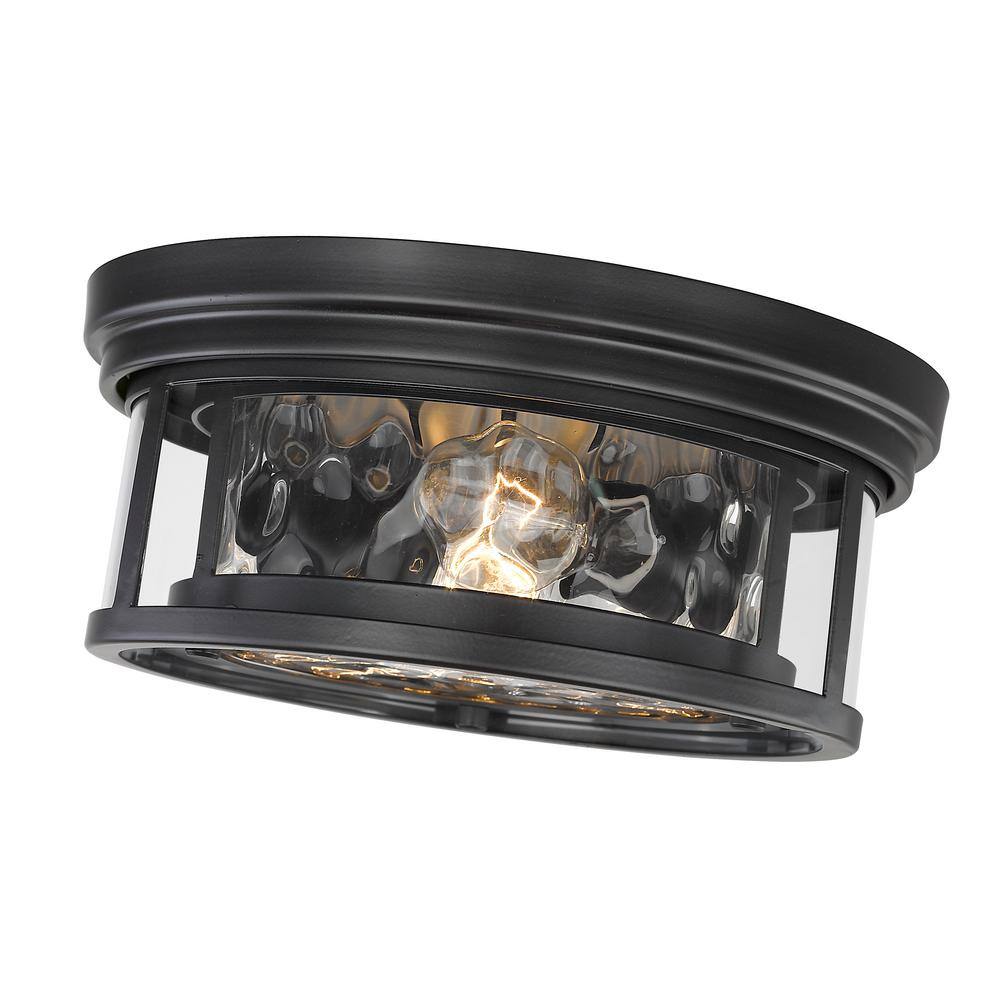 Clarion Matte Black Transitional 2-Light Flush Mount with Clear Water Glass