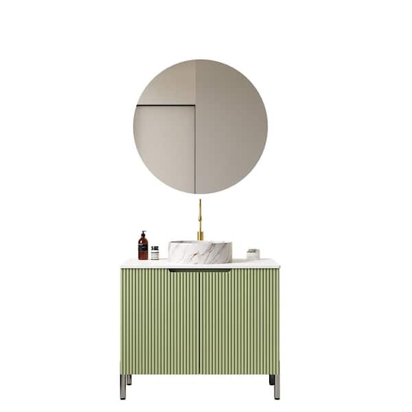 30 in. Freestanding Light Green Bath Vanity with White Sintered Stone Top Unassembled