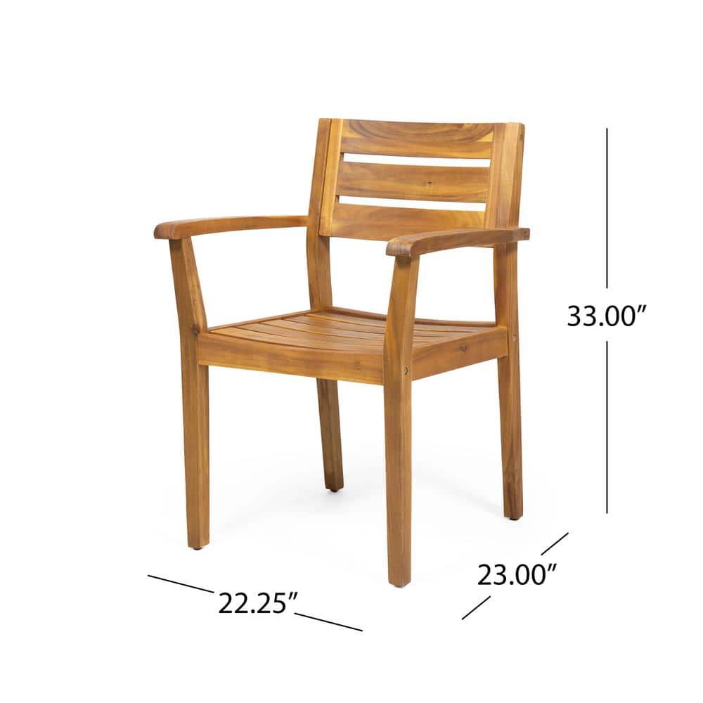 Teak Finish Acacia Wood Outdoor Dining Chairs, Set of 2