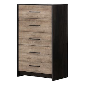 Londen 5-Drawer Weathered Oak and Ebony Chest