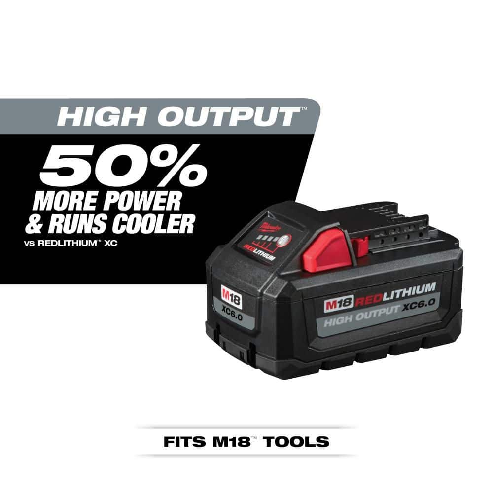Milwaukee M18 REDLITHIUM HIGH OUTPUT XC6.0 battery delivering more power and running cooler in M18 tools