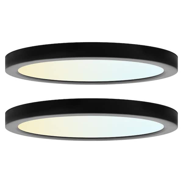 Black Outdoor Integrated LED 9 in. Flush Mount Ceiling Light, 5CCT, 1500LM, 110° Beam, 18W Dimmable, UL Listed 2 Pack